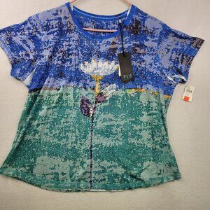 French Dressing Jeans XXL Floral Graphic Burnout Tee Rhinestones NWT